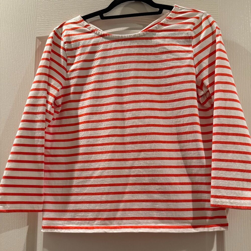 JCrew | Tie-back Cut-out Mariner Top | Orange/White | Size S